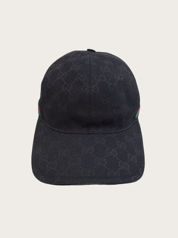 GUCCI ブラック ストライプ ウェブ GG キャンバス キャップ 155997757