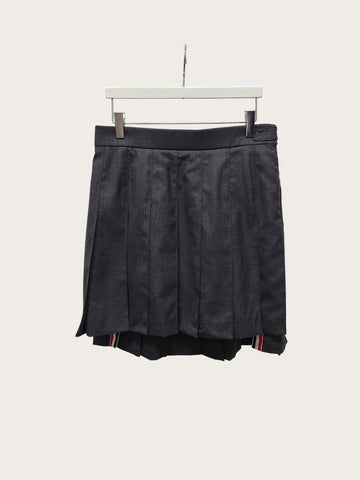 THOM BROWNE グレー ウール ツイル ドロップバック プリーツ ミニ スカート 155997773