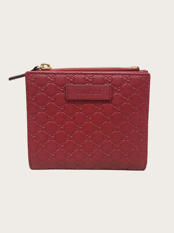 GUCCI レッドレザーGGマイクロシマ二つ折り財布 155997793