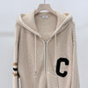 Celine C Logo College Wool Knit Hooded Zip-Up Light Brown 156004289 [P]