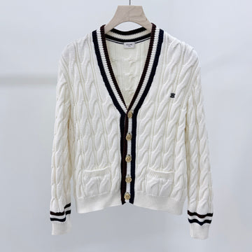 Celine Triope Cable Knit Cardigan White 156004310