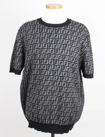 FENDI Jacquard Kurzarm-Strickpullover 54(110) 156040485