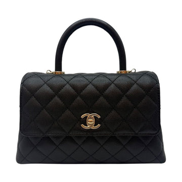 CHANEL Kaviar Coco Handle Kleine Klappe Tasche Schwarz A92990 156043749