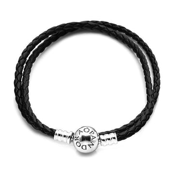 Pandora Braided Double Leather Black Leather Bracelet 40037534
