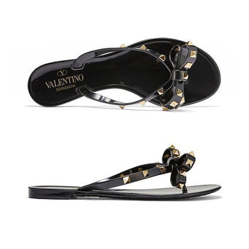 Valentino Rockstud Ribbon Flat Thong Slippers 143022670
