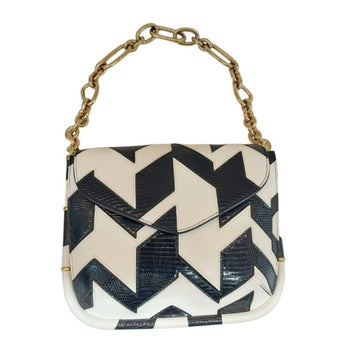 SALVATORE FERRAGAMO Mini Tote Bag mit goldener Kette Schwarz Weiß 21 G129 156045332