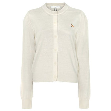 Maison Kitsune Regular Wool Cardigan in Ecru with Baby Fox Decoration - 26SS 155627404