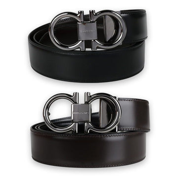 Salvatore Ferragamo Ferragamo Men’s Double Gancini Reversible Belt (Black/Dark Brown) 679938 694531 130944984