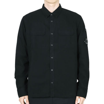 CP COMPANY Herren Linsen Wappen Baumwoll-Kabardin Hemd (Schwarz) 18CMSH140A 110143G 999 131365244