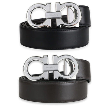 SALVATORE FERRAGAMO Ferragamo Herren glänzende Gancini Schnalle Wende-Leder Gürtel (Schwarz/Braun) 679710 0686671 136058170