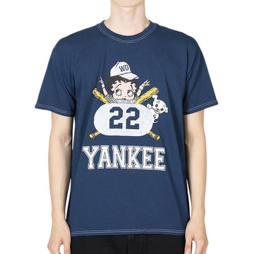 WILD DONKEY Men's Yankee Printed Short Sleeve T-Shirt (Blue Navy) 136175119