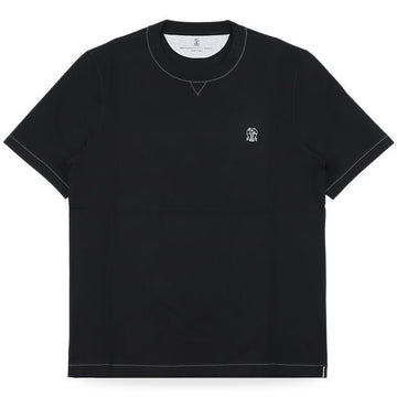 Brunello Cucinelli Men's Embroidered Logo Stitch Short Sleeve T-Shirt (Black) M0B131328G CGG26 151916104