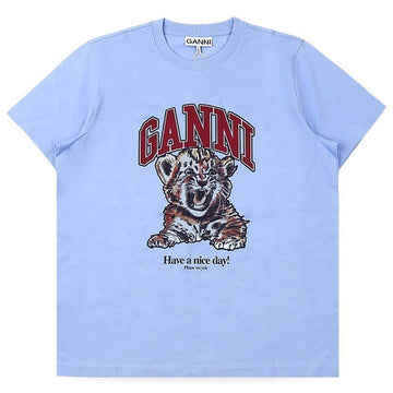 GANNI Damen T-Shirt mit Tigerlogo Druck (Blau) T4007 745 155262035