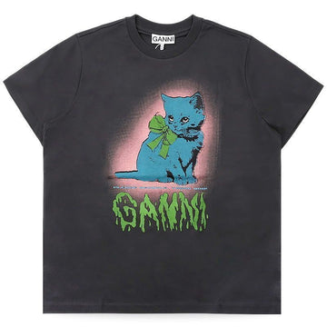 GANNI キャットボウグラフィックプリント半袖Tシャツ(ファントム) T4340 252 155789915