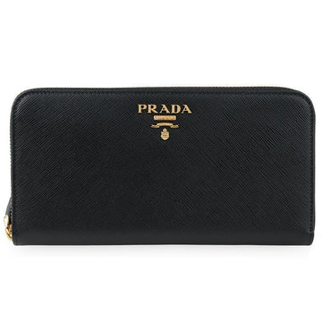 Prada Women's Gold Logo Saffiano Long Zip Wallet (Black) 1ML506 QWA F0002 155989320