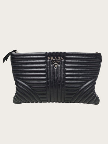Prada Black Soft Calf Leather Diagram Clutch 156051094