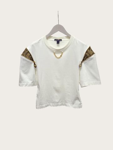 LOUIS VUITTON Weißes T-Shirt mit Reißverschlussärmel und Monogramm-Detail 156051100