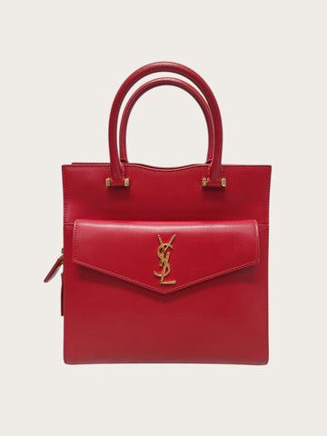 Saint Laurent Red Gold-tone Monogram Uptown Cabas Small Tote Bag 156051125
