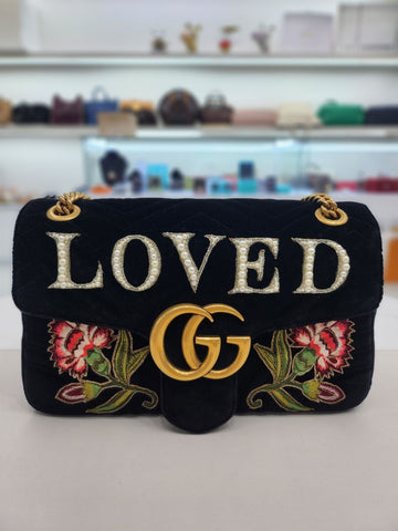 Gucci Medium Velvet LOVE Pearl Flora Shoulder Bag 443496 156051461