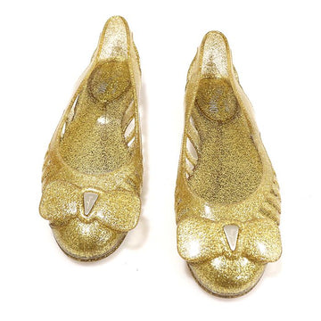 SALVATORE FERRAGAMO Gold Glitzer PVC Bogen SPIFFY Jelly Ballerinas 7M 156051720