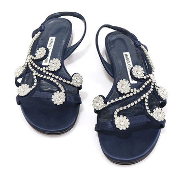 MANOLO BLAHNIK Navy Satin Crystal FERNUSFLAT Riemchensandalen 35.5 156051921