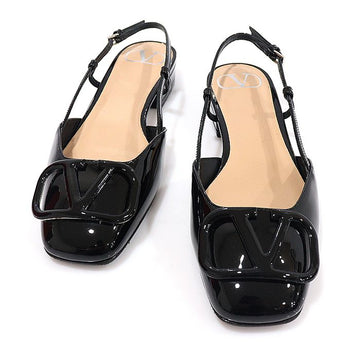 VALENTINO Schwarze Lackleder V-Logo Signatur Slingback Damensandalen 35 156051959