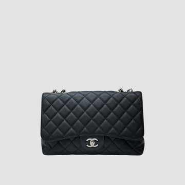CHANEL Classic One Flap Jumbo Black Caviar Silver A28600 13 Series 156054006