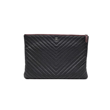 CHANEL Caviar Chevron Clutch Large L601734 156058851