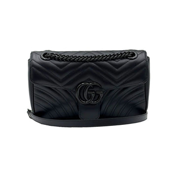 Gucci Black Matelassé Chevron Black Chain GG Marmont Small Shoulder Bag 443497 156101533