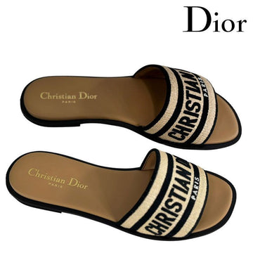 DIOR Damen Dway Slide Schwarz Baumwolle Stickerei Natur Rafia Beige/Schwarz 900 151125495