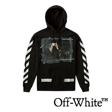 OFF WHITE メンズ カラバッジョ プリント フーディ ブラック OMBB003S16003006 1088 正規品100% 150959579