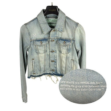 Off White Women's Logo Crop Denim Jacket Light Blue 7100 Authentic 100% 150755491