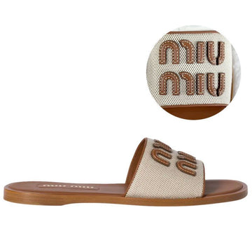 MIU MIU コットンバンドスライドサンダルベージュ/ブランド 5XX644 Q1D F062F 150689390