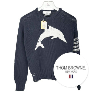 THOM BROWNE メンズドーフィンストライプアンクルコットンニットネイビー MKA292A 00219 415 正規品100% 150087594