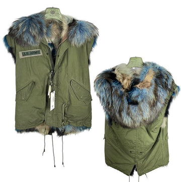 AS65 Men's Fur Lined Hooded Vest Khaki W2822G 790 Authentic 100% 149668629