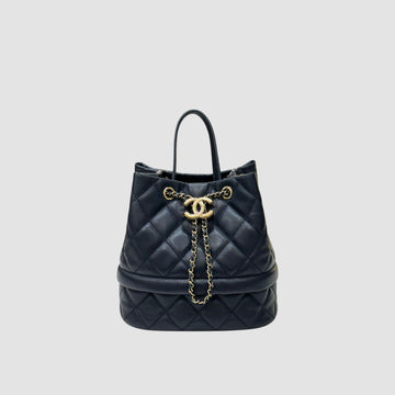 CHANEL Saison Drawstring Bucket Bag Navy 28 156136862