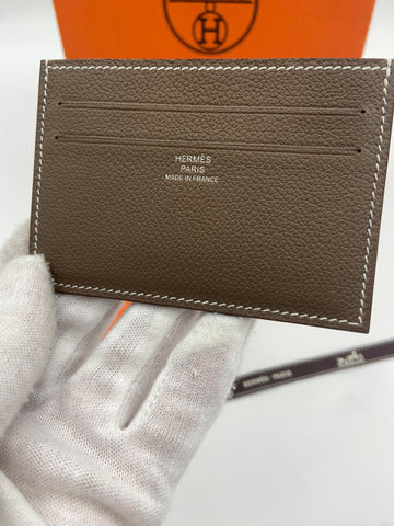 Hermes Citizen Twill Card Holder Wallet Etoupe Blue H084439CAAD 156139586
