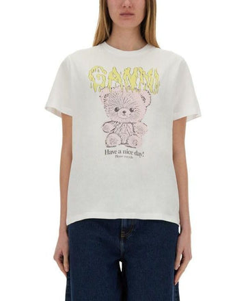 Ganni White Basic Cotton Jersey Relaxed T-Shirt T4289 151 151058408