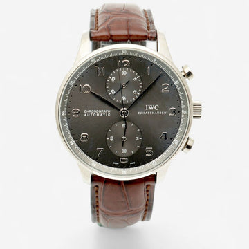 IWC ポルトギーゼ 40.9 クロノ 18K ホワイトゴールド IW371431 ダークグレー メンズ ゴールド レザー 時計 2010年 保証書 156158908
