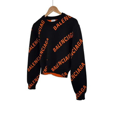 Balenciaga Women's Multi Logo Jacquard Crop Wool Knit Orange Black 156162697