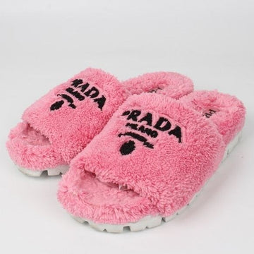 PRADA Terry Cloth Shearling Mule Slipper Sandalen Pink 37 156165040