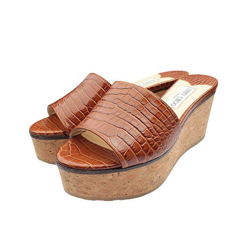 JIMMY CHOO ブラウン ワニ テクスチャ ウェッジ ミュール 38 156167185