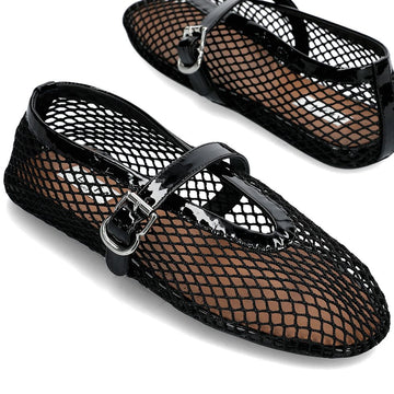 ALAIA フィッシュネットバレリーナフラットシューズ AA3A029TK007 999 156167327