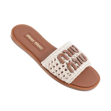 Miu Miu Cotton Crochet Leather Slide 156202244