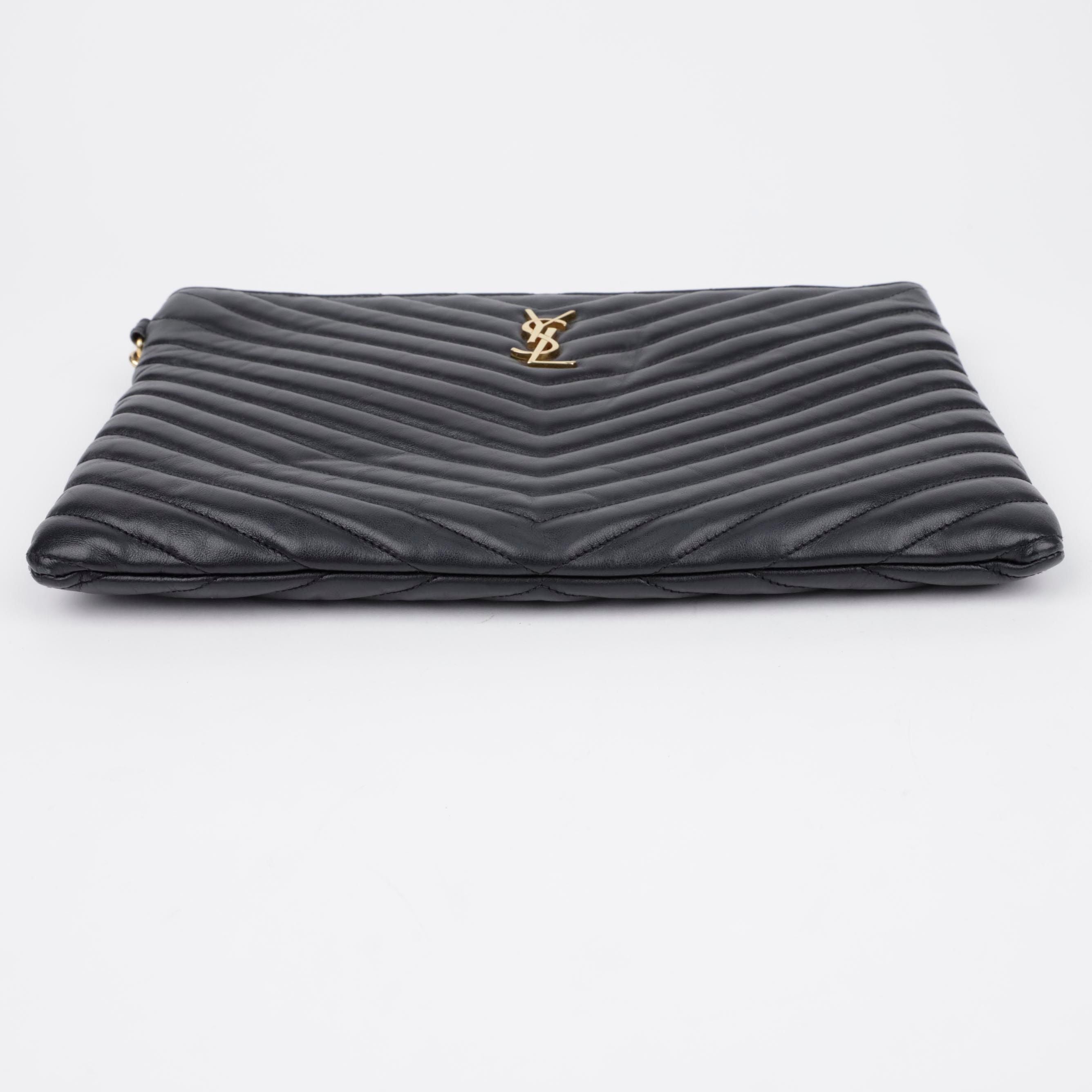 Saint Laurent Black Leather Monogram Tablet Pouch 413444 155793479