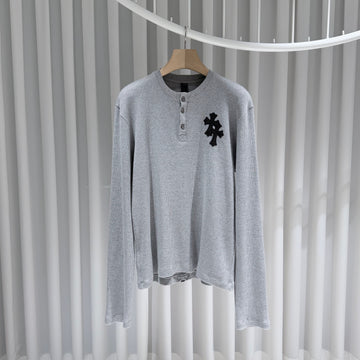 CHROME HEARTS レザー クロスパッチ ヘンリーネック ワッフル ロングスリーブ Tシャツ 156218066