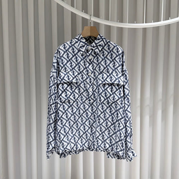 Fendi Linen Shirt with FF Logo in Blue 156218667