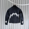 CHROME HEARTS Weiße Leder-Cross-Patch schwarze Denim-Jacke 156218709 [P]