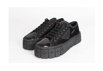 PRADA トライアングルロゴ ダブルホイール シーケンス スパンコール スニーカー ブラック 37(240) 156242543