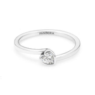 Pandora Clear Tilted Heart Solitaire Silver Ring 199267C02 40035776